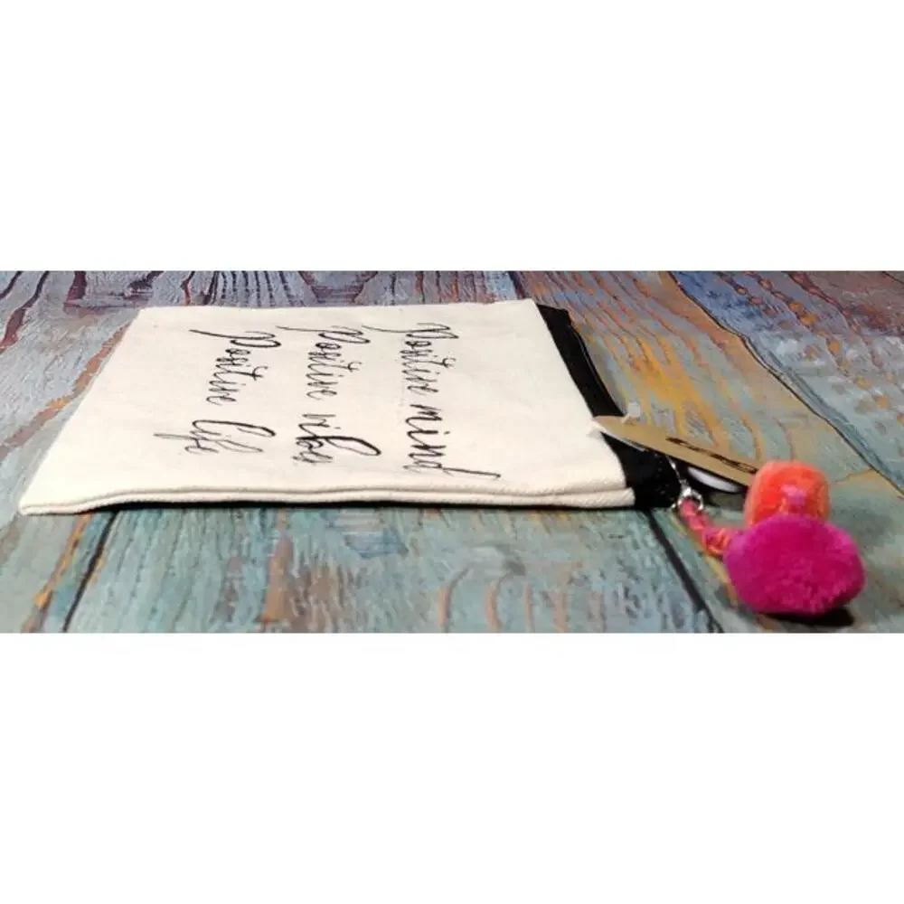 Positive Zip Pouch with Pom‎ Pom Accent